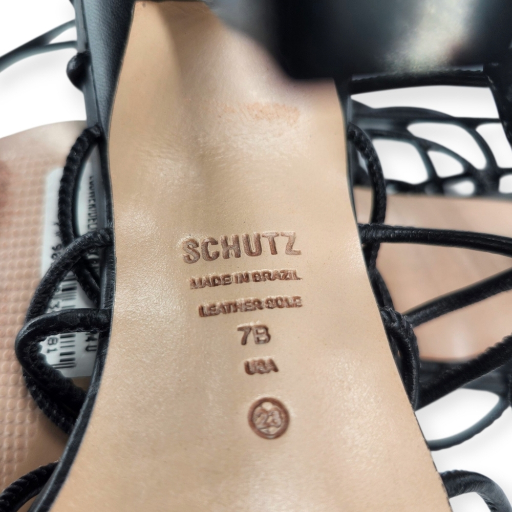 Schutz Heyde Black Leather Strappy Wrap Around & Tie Open-Toe High Heel Sandals - Picture 9 of 11